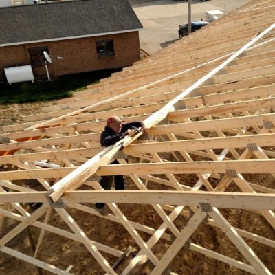 Duckie putting on some finishing touches on the trusses for Alt Oil Company's new building in Coopersville, MI.